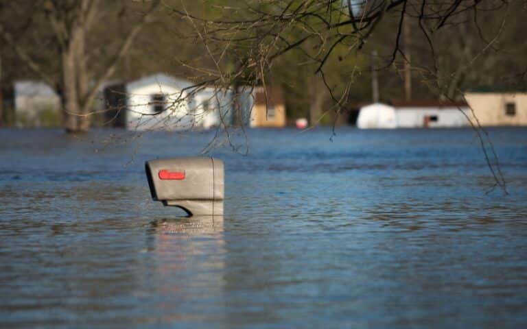 Mailbox nearly submerged in flood waters