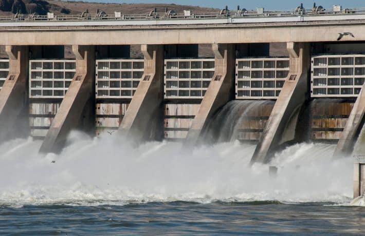 Water released from dam on Columbia River from Oregon side