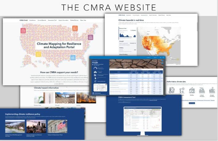 Screenshots from the CMRA dashboard showing the type of climate hazard data available