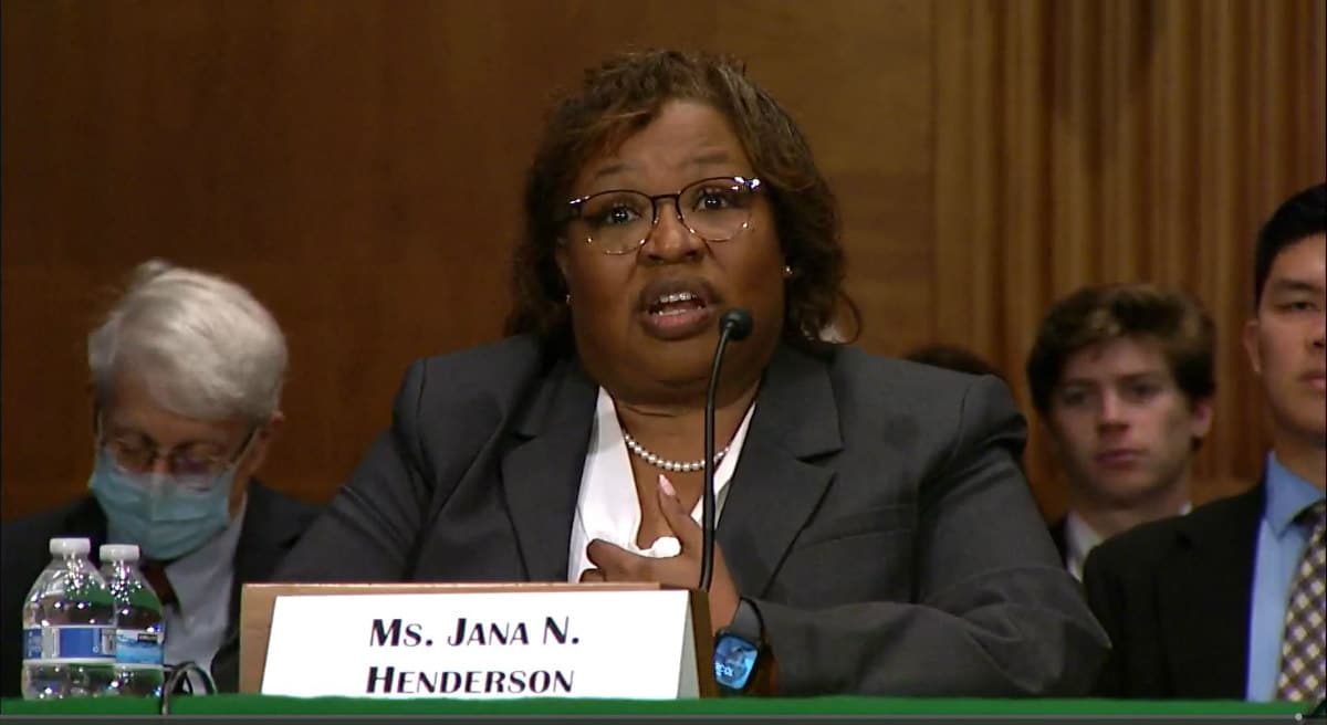 Jana Henderson testifying before Senate committee