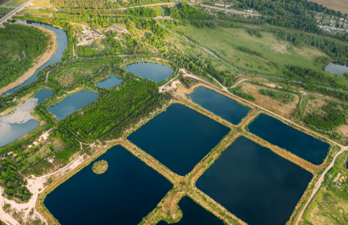Aerial view of stormwater retention ponds