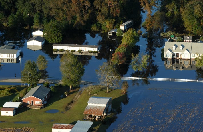 High floodwaters surround houses in Craven County, NC